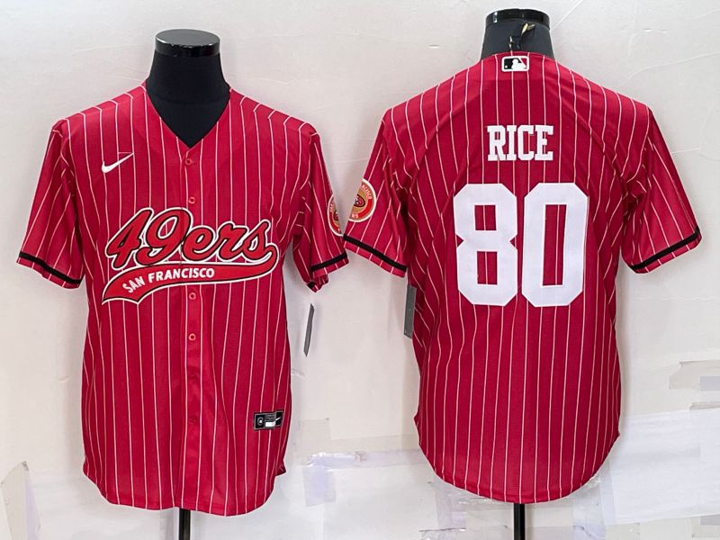 Men San Francisco 49ers 80 Rice Red stripe 2022 Nike Co branded NFL Jersey